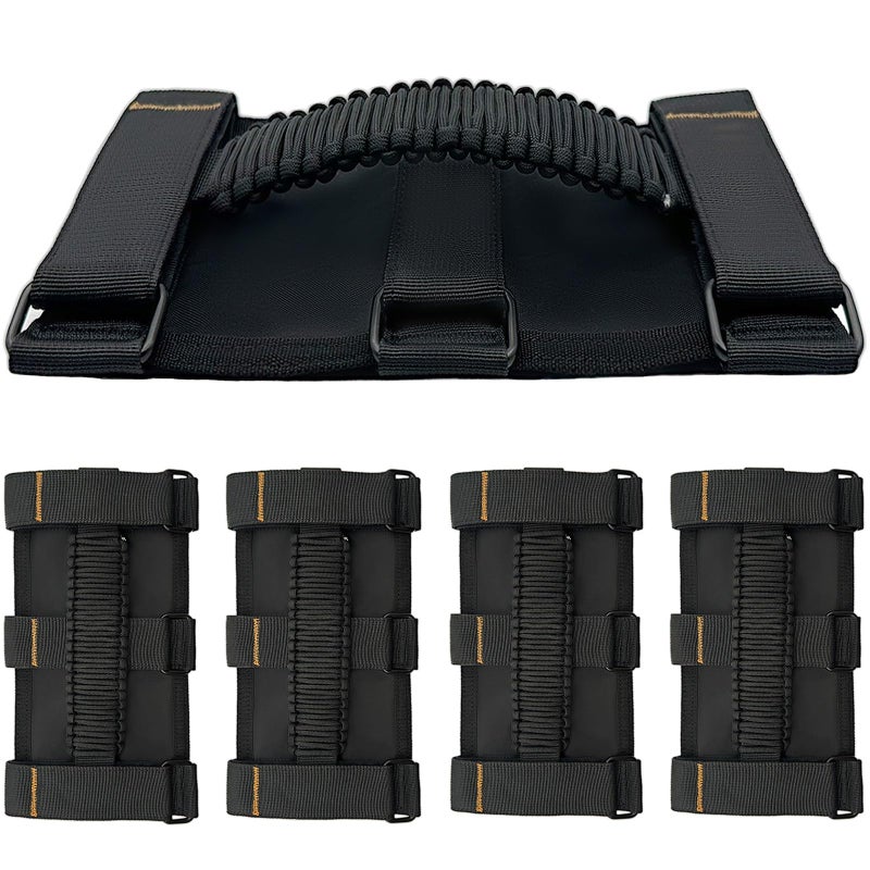 مقابض KKIKK Jeep Roll Bar Grab مقابض 4 عبوات Paraocrd Jeep مقابض الإمساك لـ Wrangler JK YJ TJ JL & Gladiator JT 2021 2022 2023 2024 Modle Jeep Wrangler مقابض الأجهزة (أسود) - Image 1